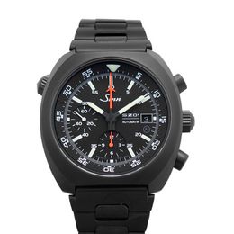 Space Chronograph 140 St S Black Dial Solid Two Link Stainless Steel Watch 44mm