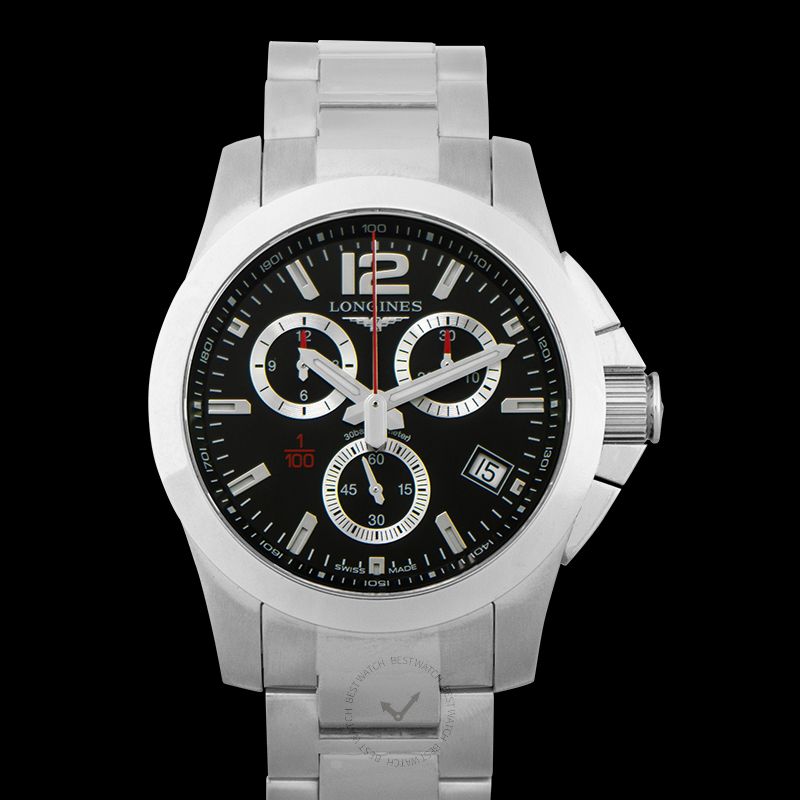 Conquest 1 100th Alpine Skiing Chronograph Quartz Black Dial Men s Watch