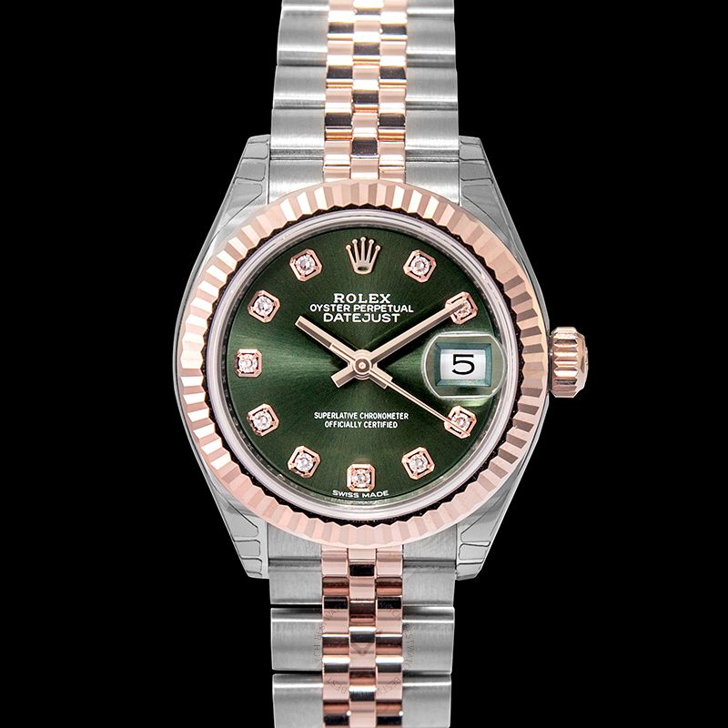 Lady Datejust Automatic Olive green set with diamonds Dial Stainless Steel and Everose Gold Ladies Watch