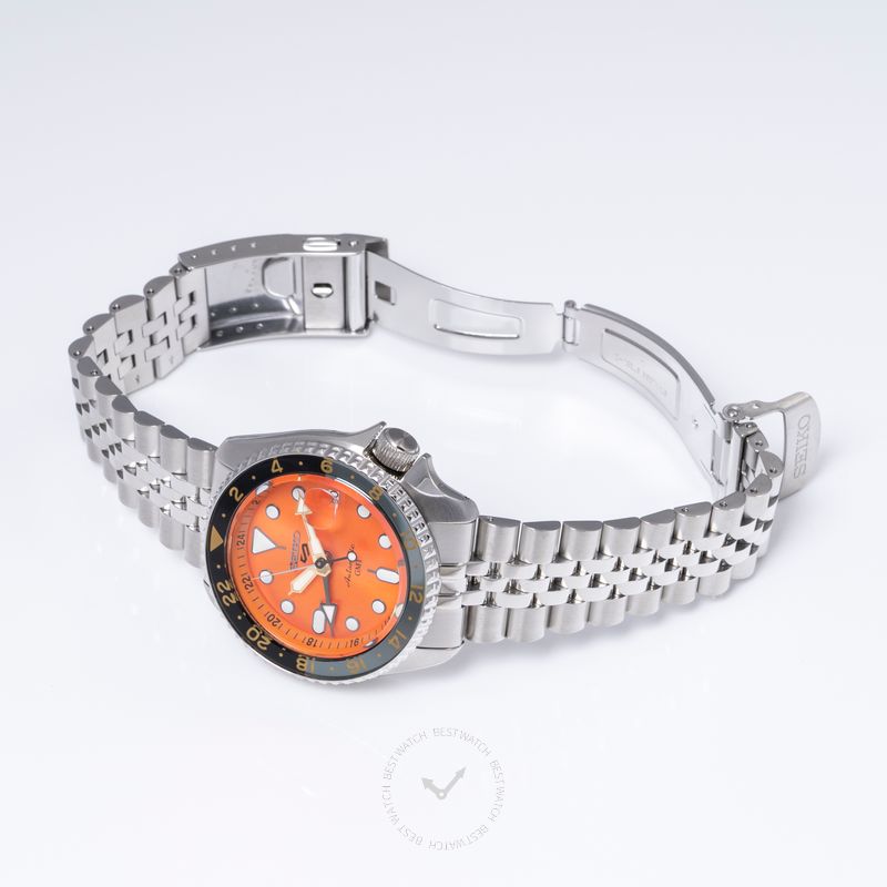 5 Sports Automatic Orange Dial Stainless Steel Men's Watch