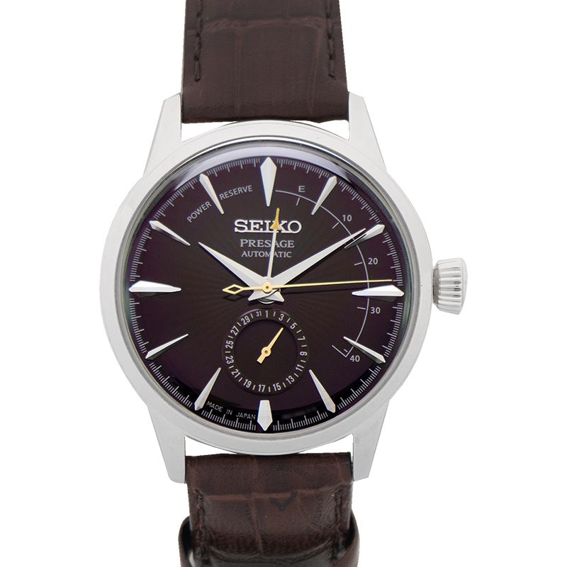 Presage Automatic Black Cat Martini Cocktail Time Brown Leather  mm  Watch
