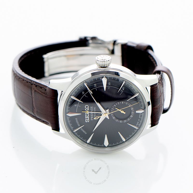 Presage Automatic Black Cat Martini Cocktail Time Brown Leather  mm  Watch