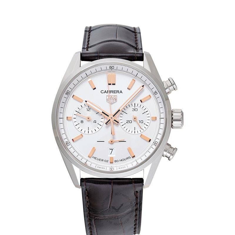 Carrera Chronograph Automatic White Dial Brown Leather Strap Men's Watch