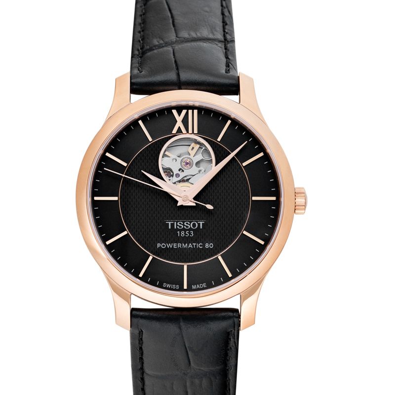 T Classic Tradition Powermatic 80 Open Heart Automatic Black Dial